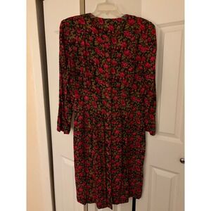 Handsewn Rose Floral Midi Dress with Vintage Buttons‎ – Size M